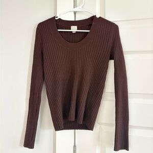 A New Day Brown Ribbed Knit Top